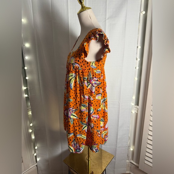 Kourt Linen Vibrant Orange Tiered Mini Sundress with Flutter Sleeves - Picture 3 of 8